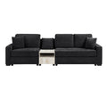 Modern 3-Seater Black Chenille Sofa with Built-In Storage Armrest