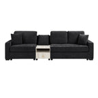 Modern 3-Seater Black Chenille Sofa with Built-In Storage Armrest