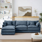 Modern Modular Sectional Sofa, 102 Inch L-Shaped Couch with Movable Ottoman, Blue Chenille Upholstery