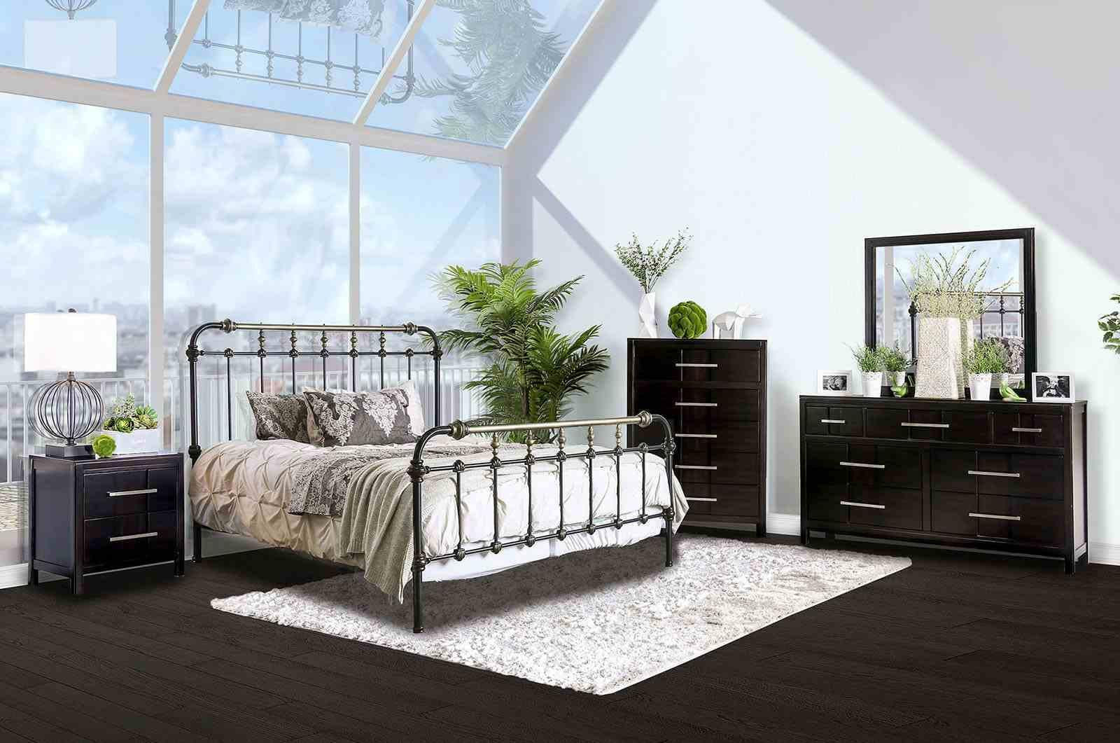 Antique Black Full Size Bed with Gold Accents.