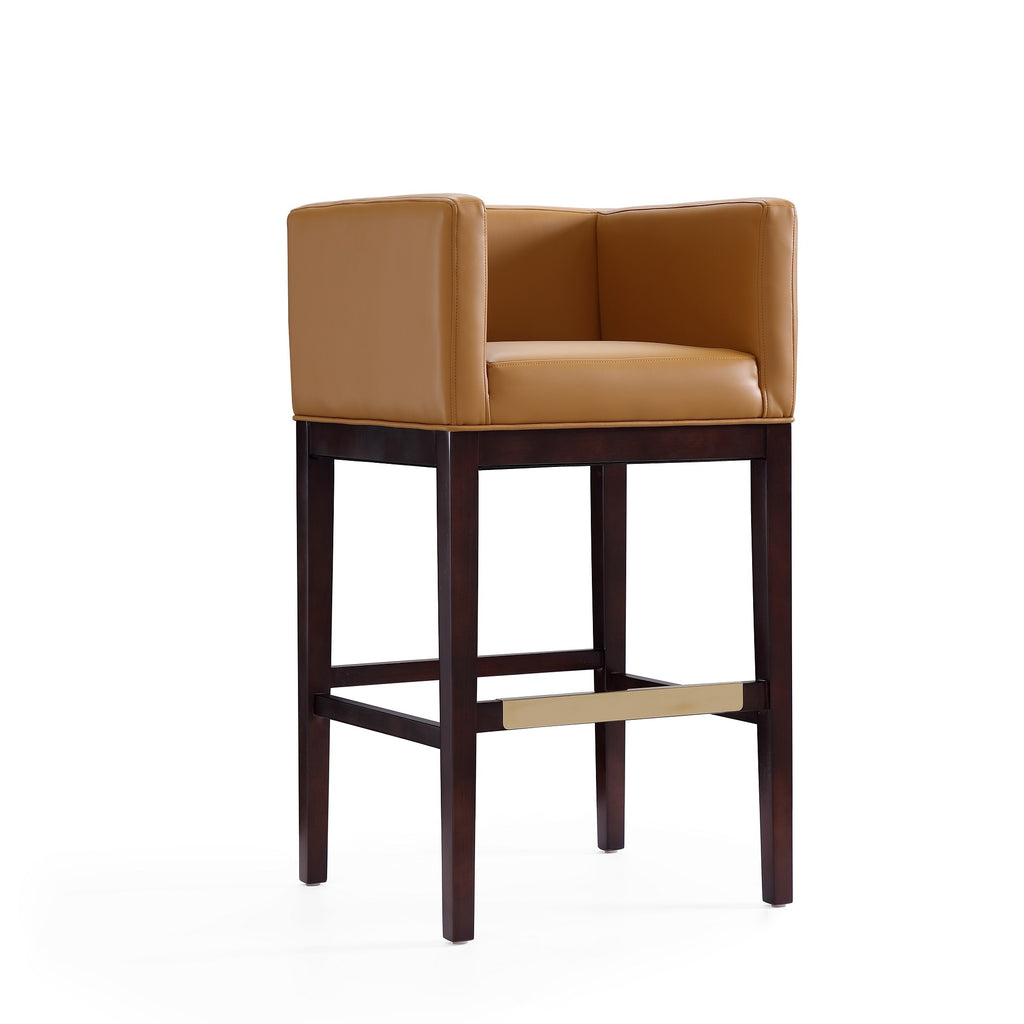 Kingsley Wood Upholstered Barstool in Camel