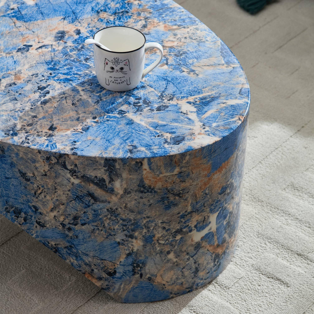The oval natural marble coffee table side table in the living room,blue.