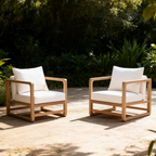 Outdoor Acacia Wood Lounge Chair with Oversized Cushion Set.