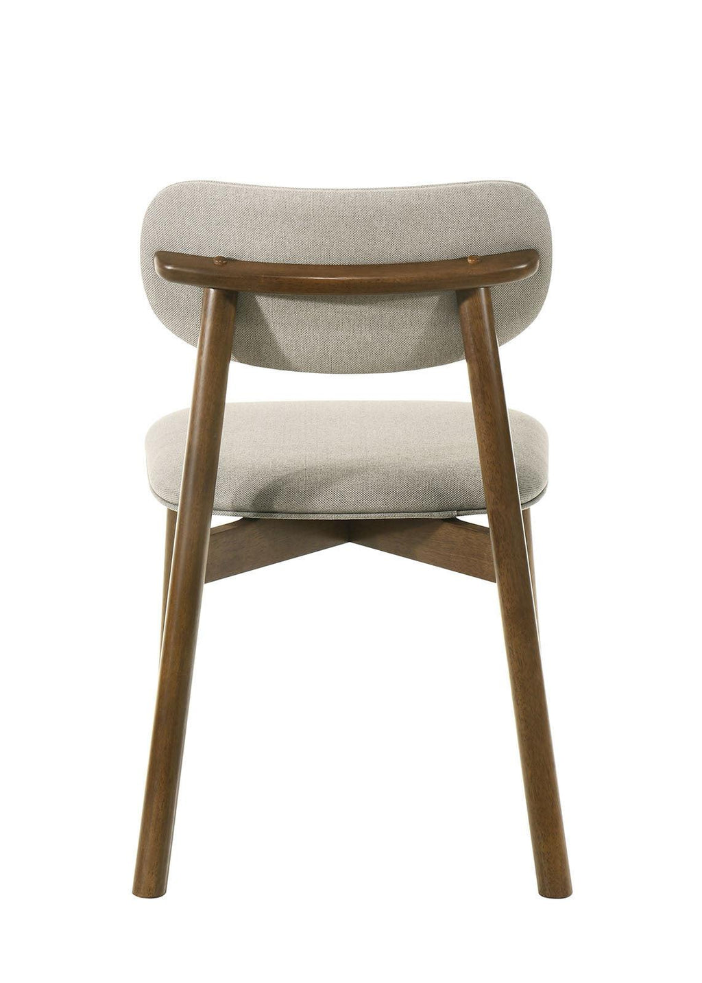 Mid-Century Modern Side Chair Set in Walnut and Beige.