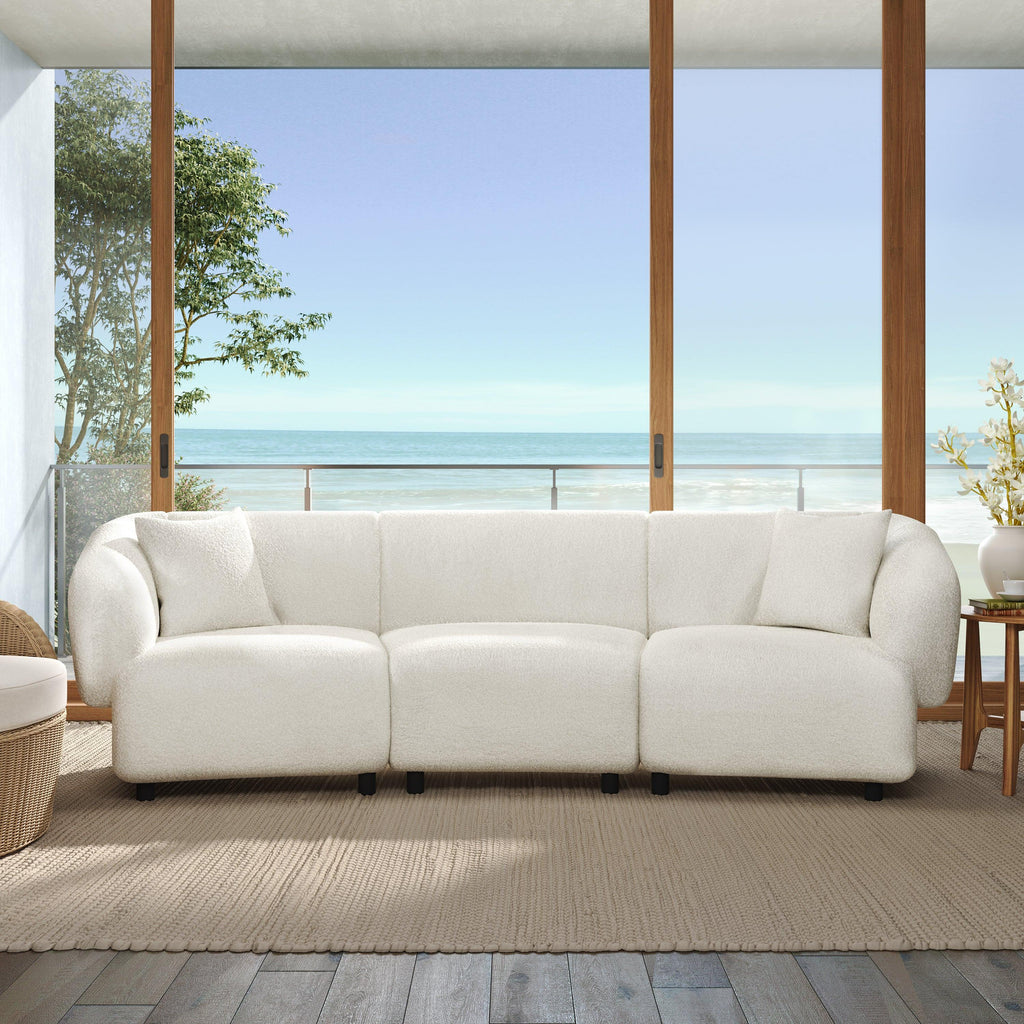 Curved Contemporary 3-Seater Sofa in Beige for Stylish Living.