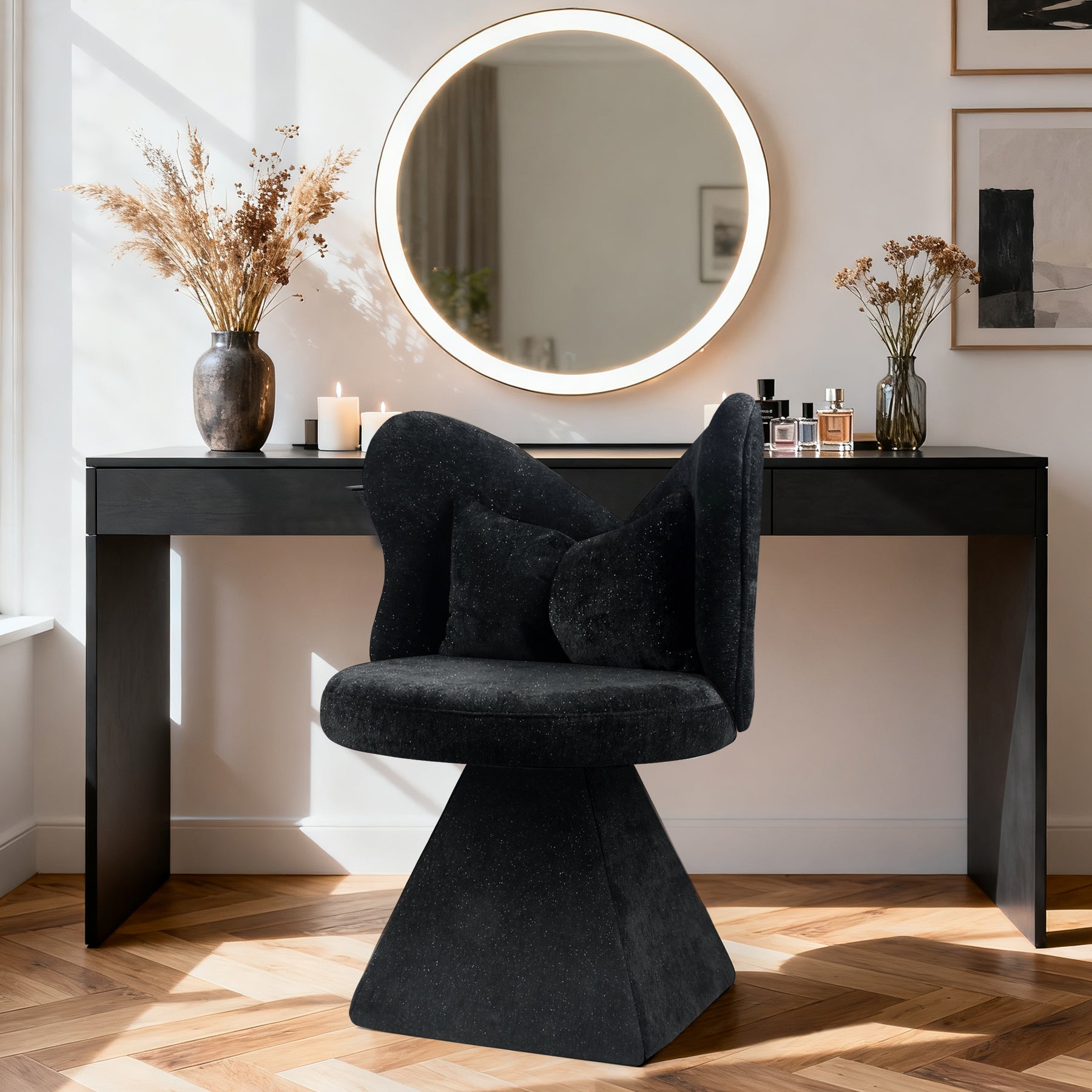 Vanity Chair with Butterfly Back - Stylish Swivel Design