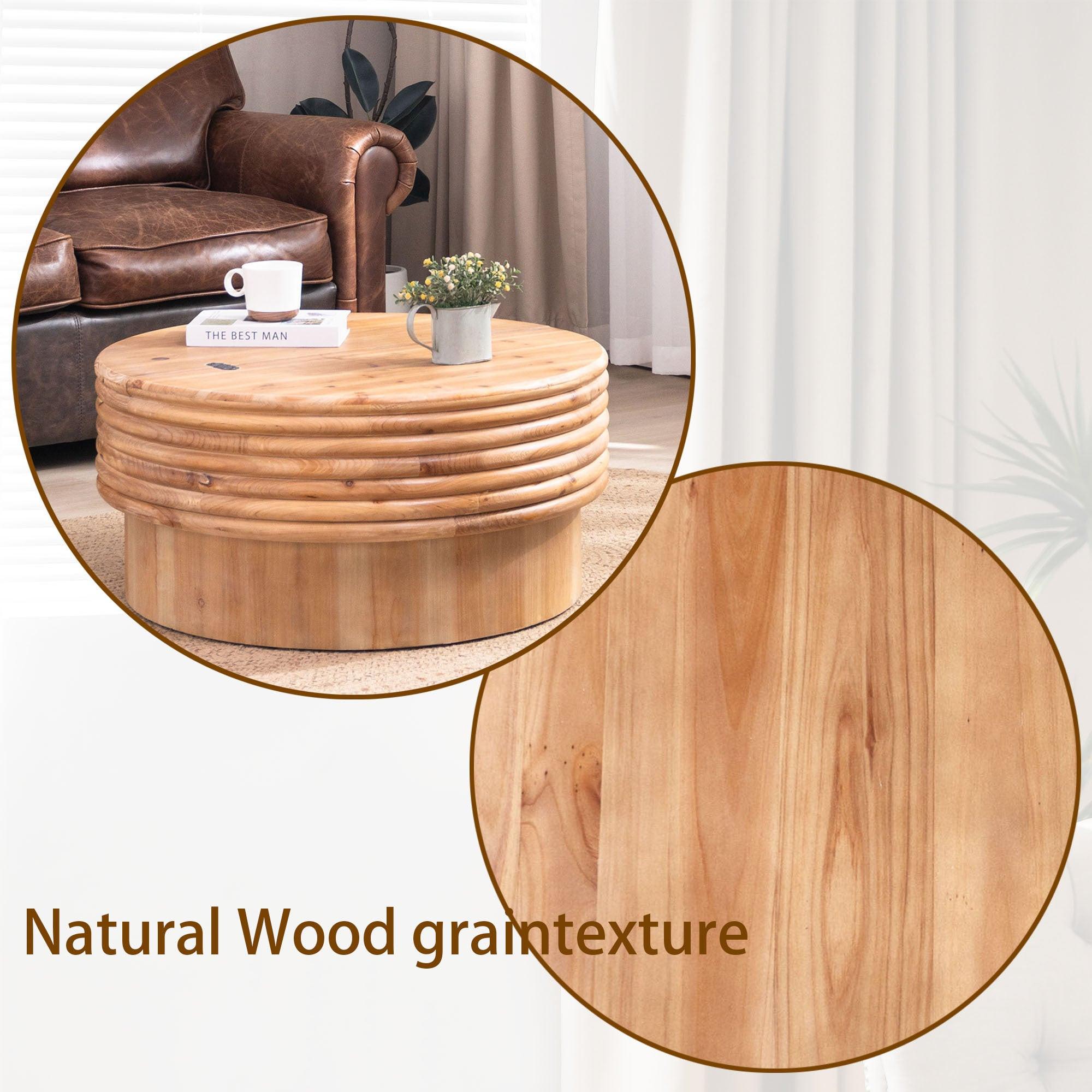 Round Wooden Coffee Table with Hidden Storage – 30.3' Modern Rustic Centerpiece for Living Room,  Natural Finish, Lift-Top Lid,.