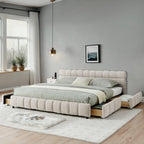 California King Upholstered Bed with Storage Drawer.