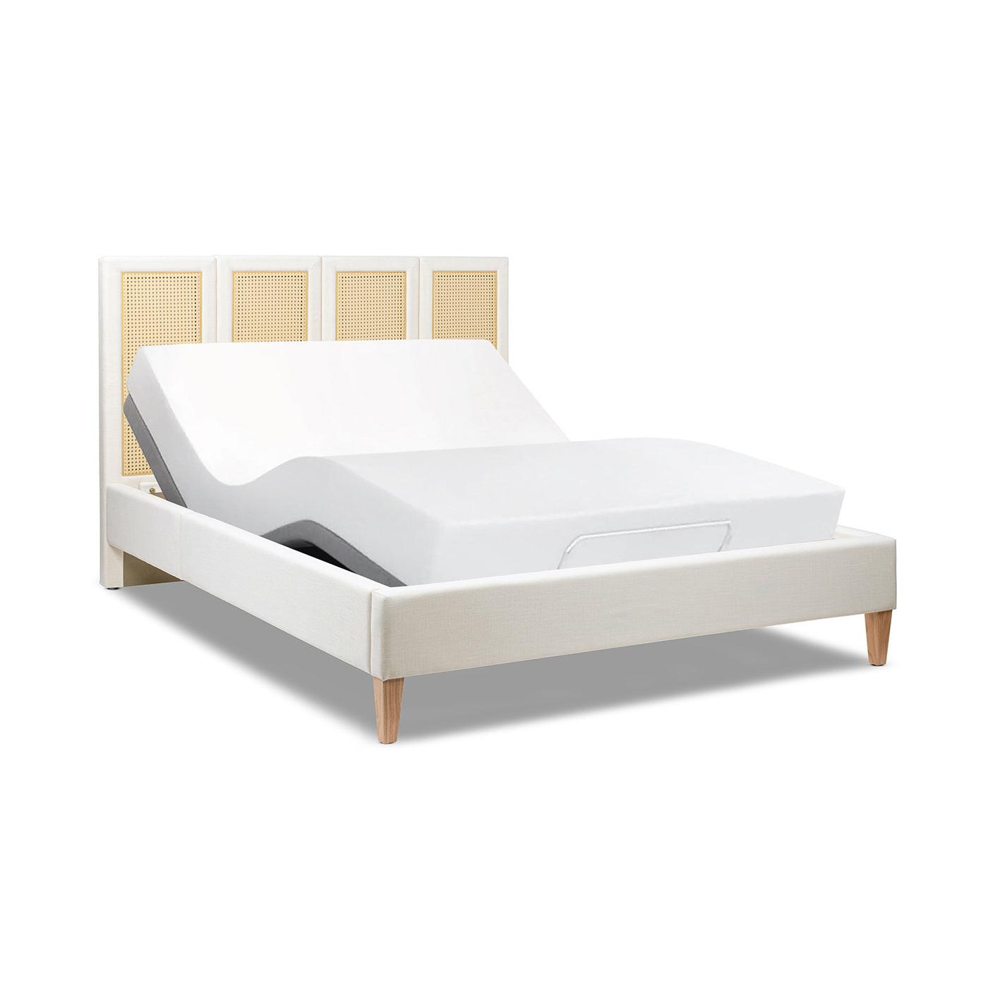 Upholstered Cane Bed Queen - Antique White Platform Bed.