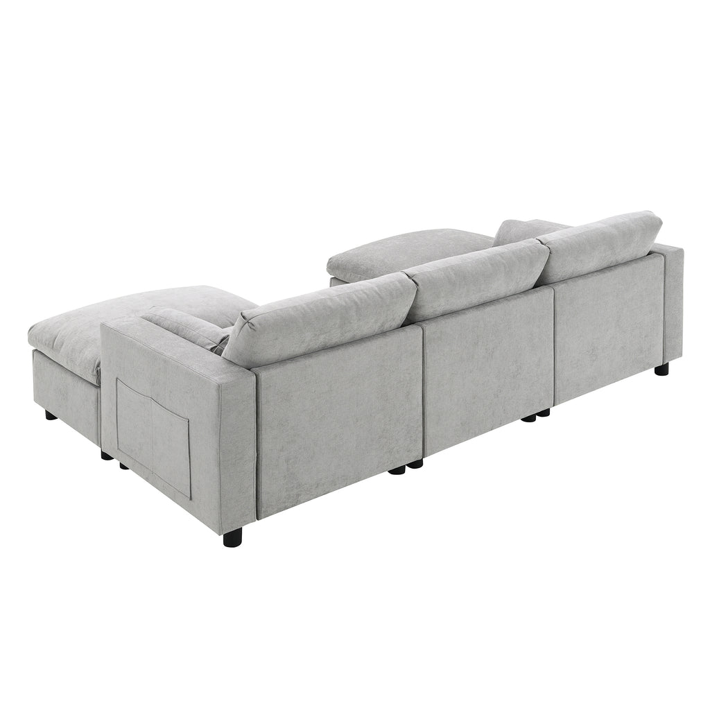 Rear angled view of Chenille Modular Sofa - U-Shaped Couch with Storage showing modular back panels and clean lines.