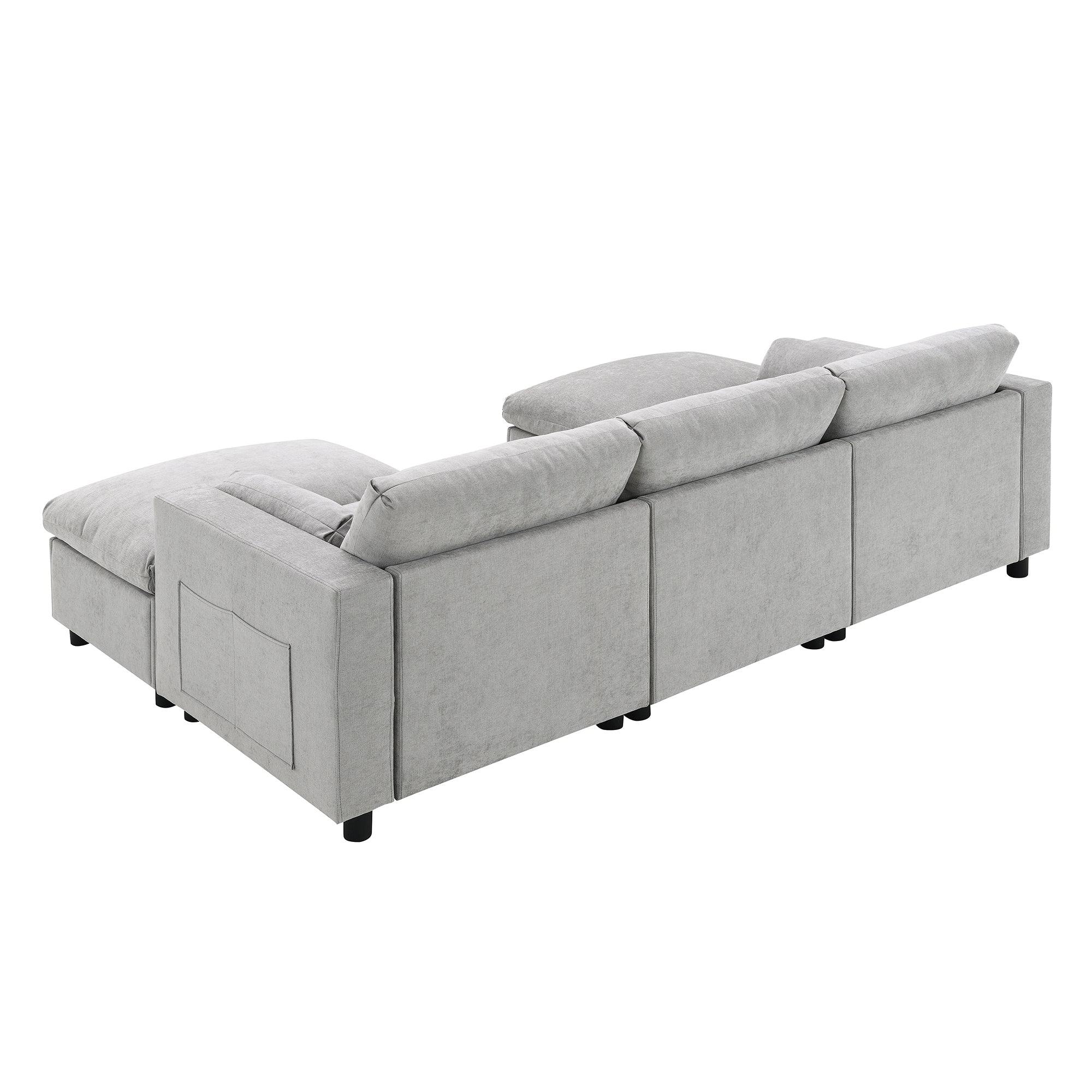 Rear angled view of Chenille Modular Sofa - U-Shaped Couch with Storage showing modular back panels and clean lines.