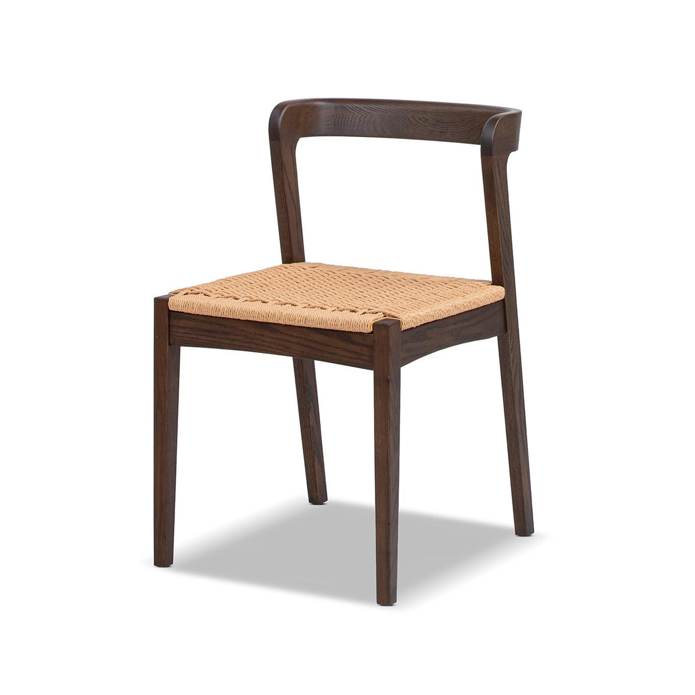 Capri Woven Seat Oak Wood Dining Chair Dark Brown Red Oak.
