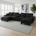 Modern Black Chenille U-Shape Modular Cloud Couch with Storage
