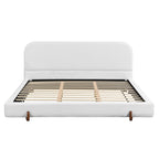 California King White Fabric Upholstered Bed Frame.