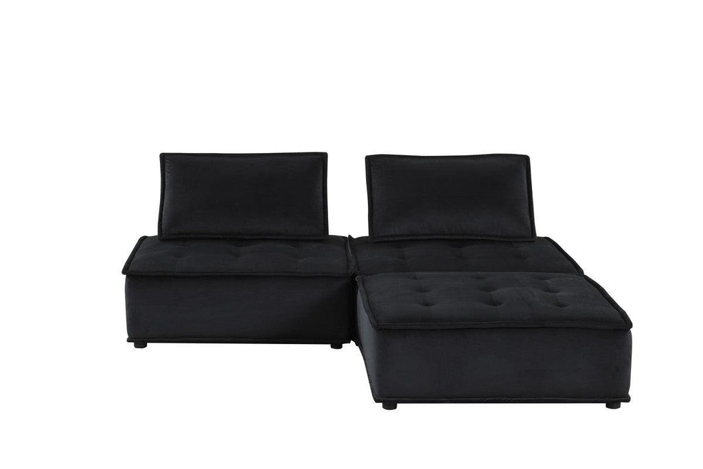 Aveline Black Velvet Sectional Sofa & Ottoman.