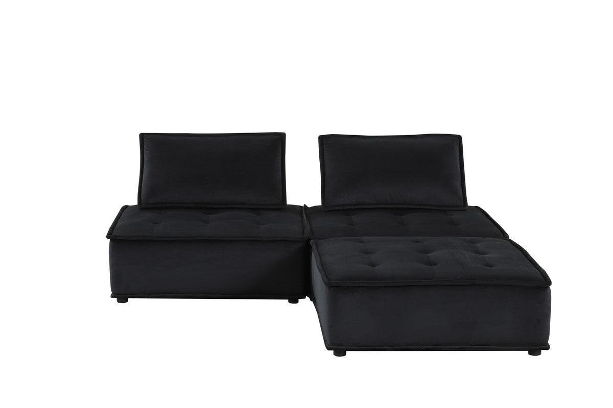 Aveline Black Velvet Sectional Sofa & Ottoman.