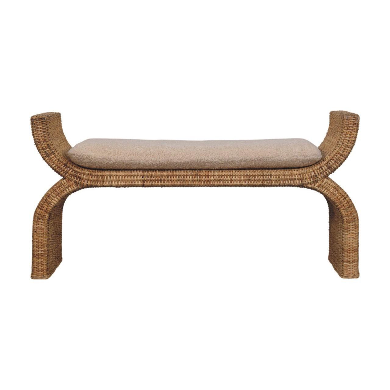 Rattan Weave Boucle Bench - Handmade Wood Furniture.