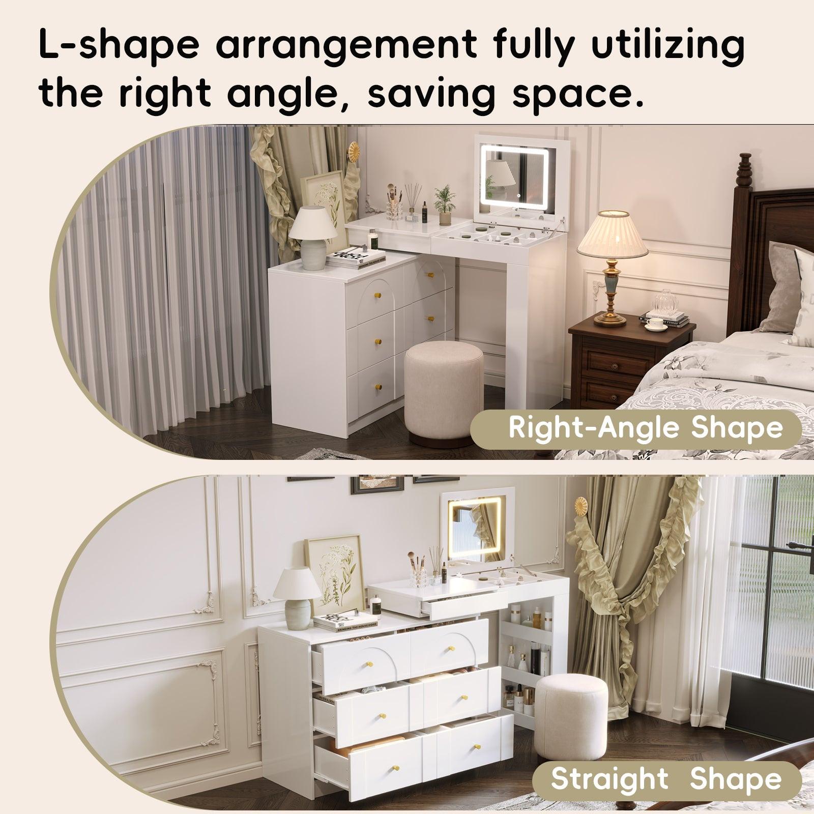 Vanity Desk with Mirror and Lights - Flip-Top Makeup Table.
