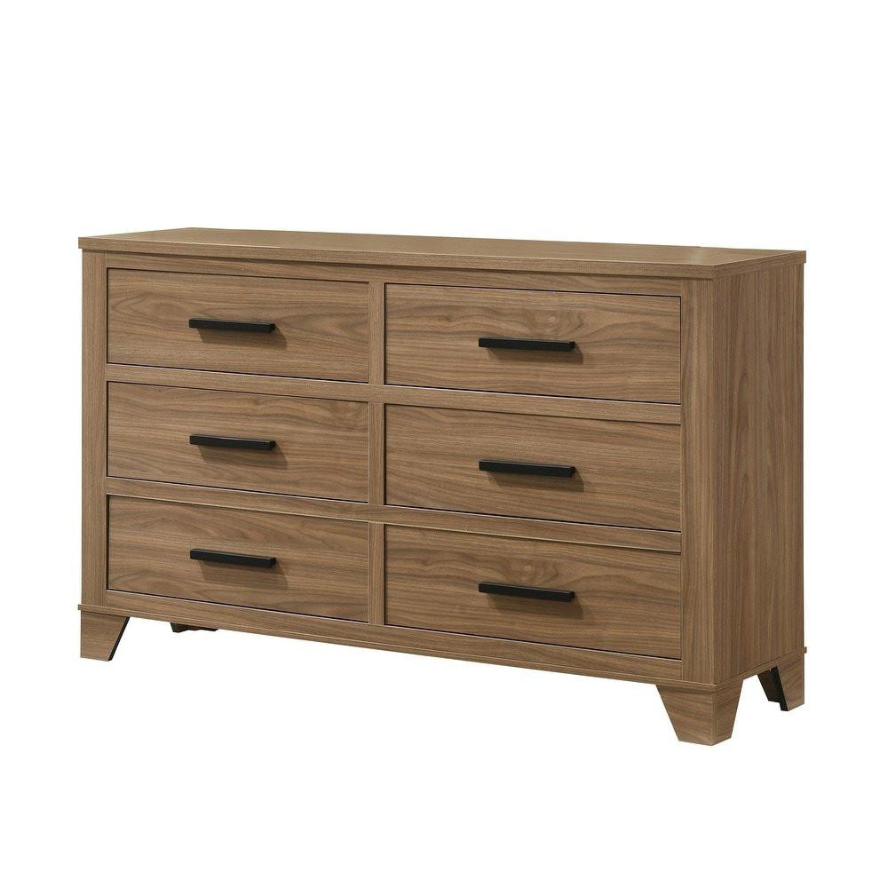 Walnut Dresser with Mirror and Six Drawers.