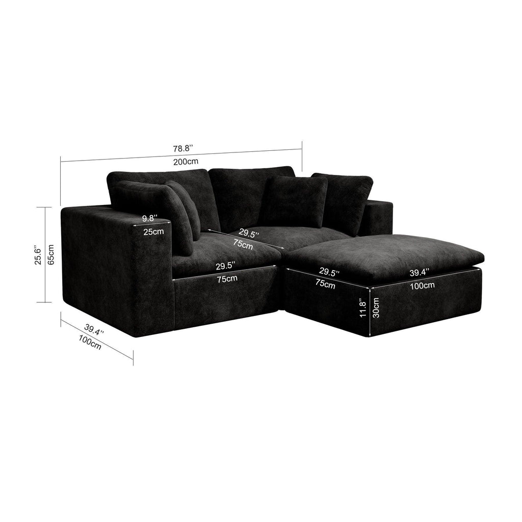 Black Modular Sectional Sofa with Plush Corduroy Fabric.