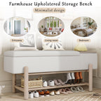 TREXM Farmhouse Upholstered Storage Bench with Hidden Compartment, Modern Entryway Bench for Living Room, Entryway, and Hallways (Natural).