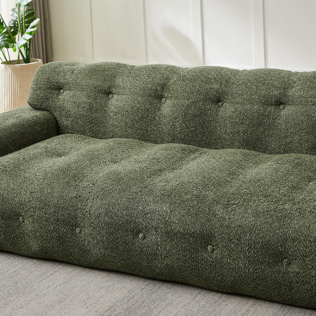 Chenille Button-Tufted Three-Seater Sofa for Comfort.
