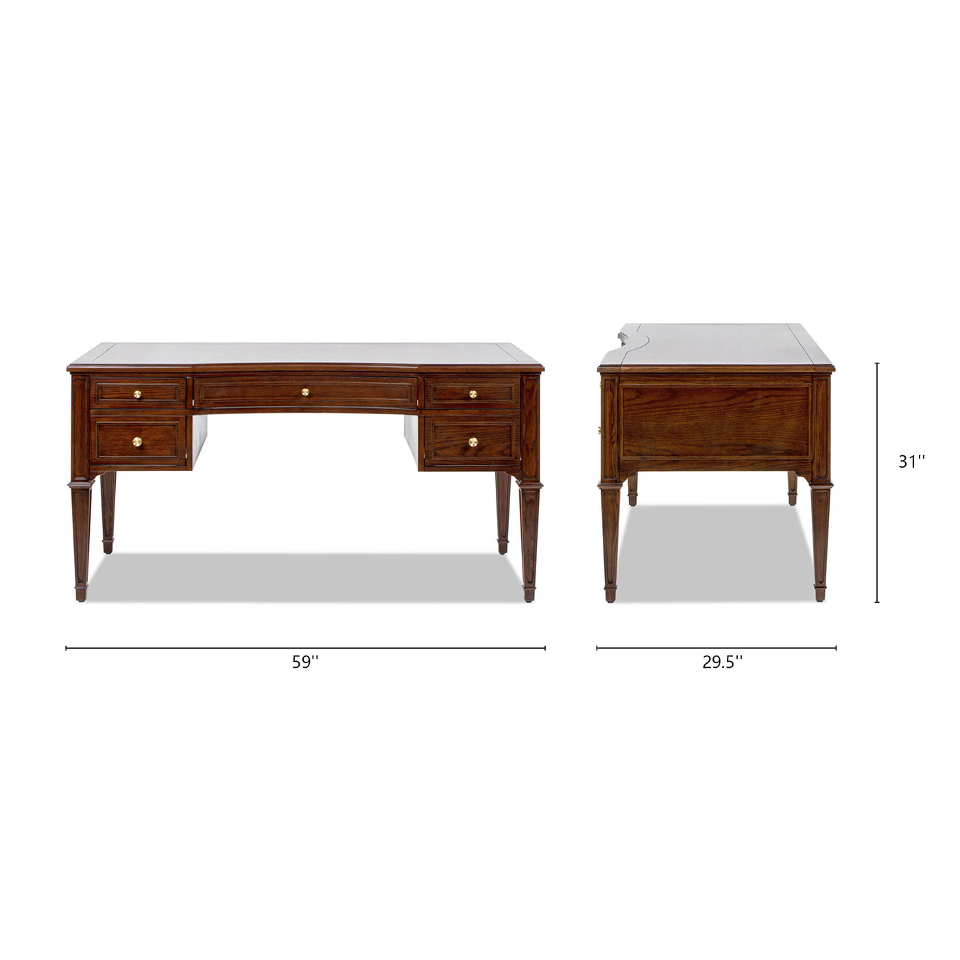 Executive Desk 5-Drawer Wood - Gold Accents with dimensions 59x29.5x31 inches. Ideal for home or executive office.