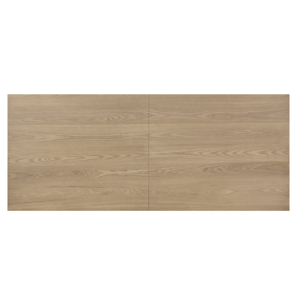 Top-down view of the 95 inch light ash dining table highlighting the natural wood grain and seamless tabletop design.