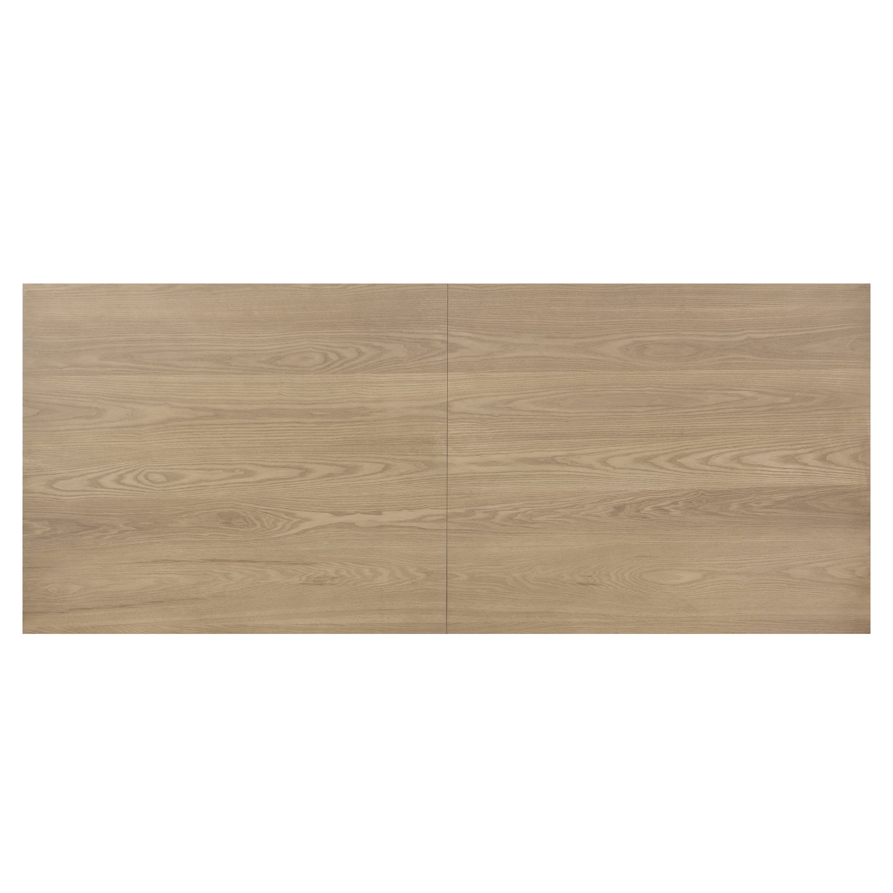 Top-down view of the 95 inch light ash dining table highlighting the natural wood grain and seamless tabletop design.