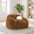 Camel Brown Faux Fur Accent Swivel Chair with Pillow.