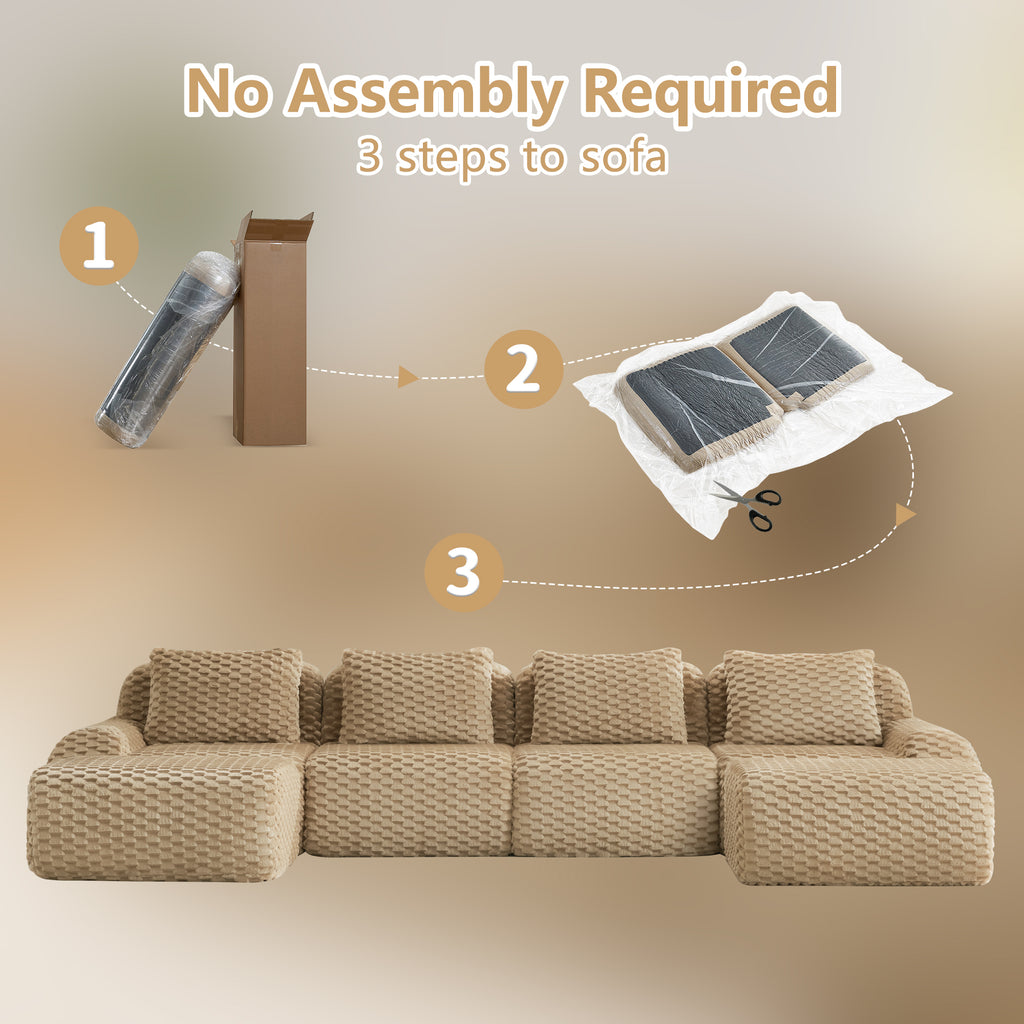 No assembly required for Modern Modular Sofa - U-Shaped Sectional | 4-Seater Comfort, shown in 3 easy setup steps for instant use.