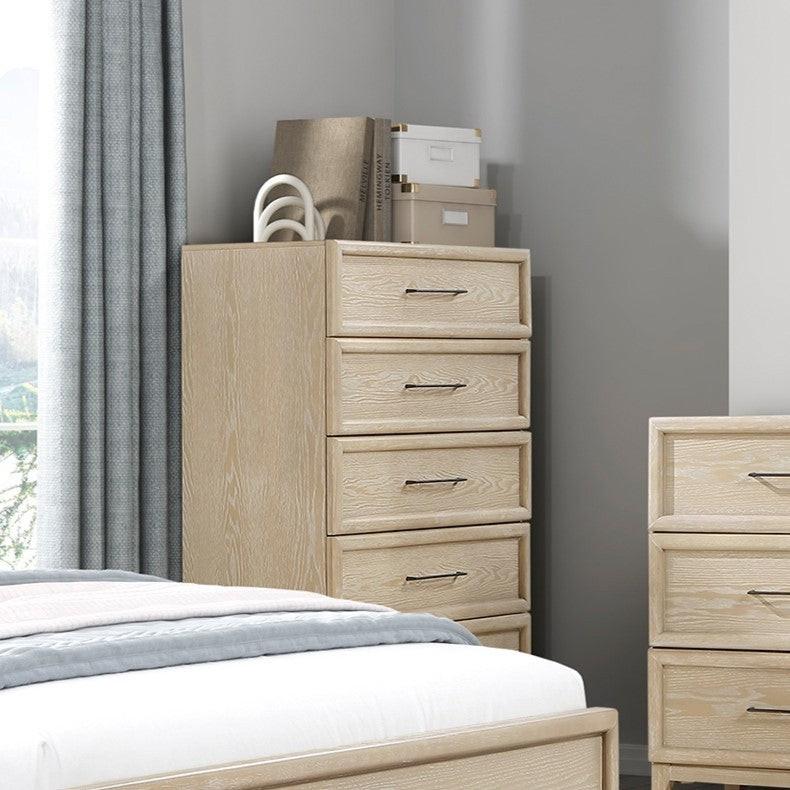 Wooden Storage Chest with 5 Drawers in Light Brown Finish.