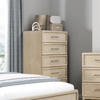 Wooden Storage Chest with 5 Drawers in Light Brown Finish.