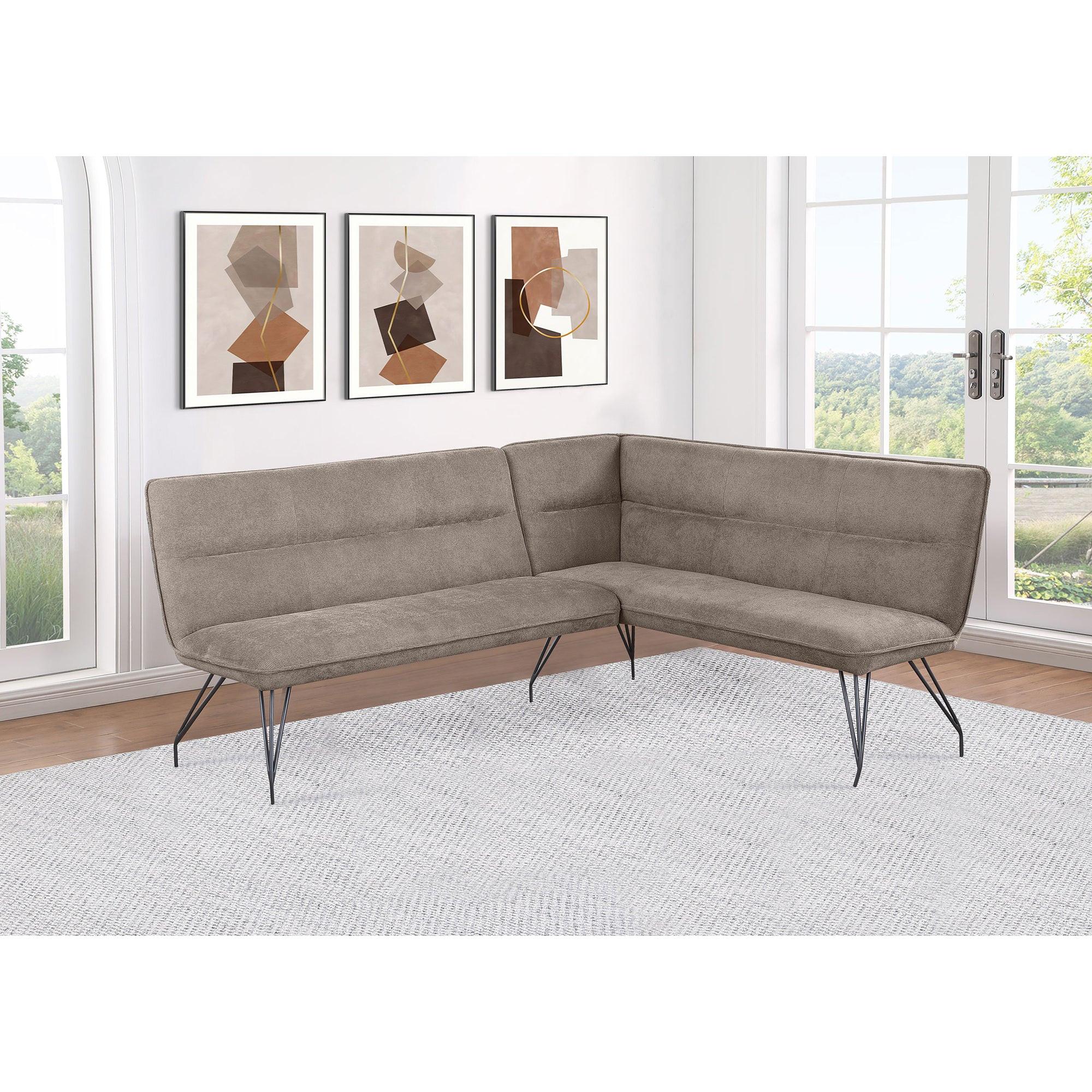Taupe Upholstered L-Shaped Dining Bench.