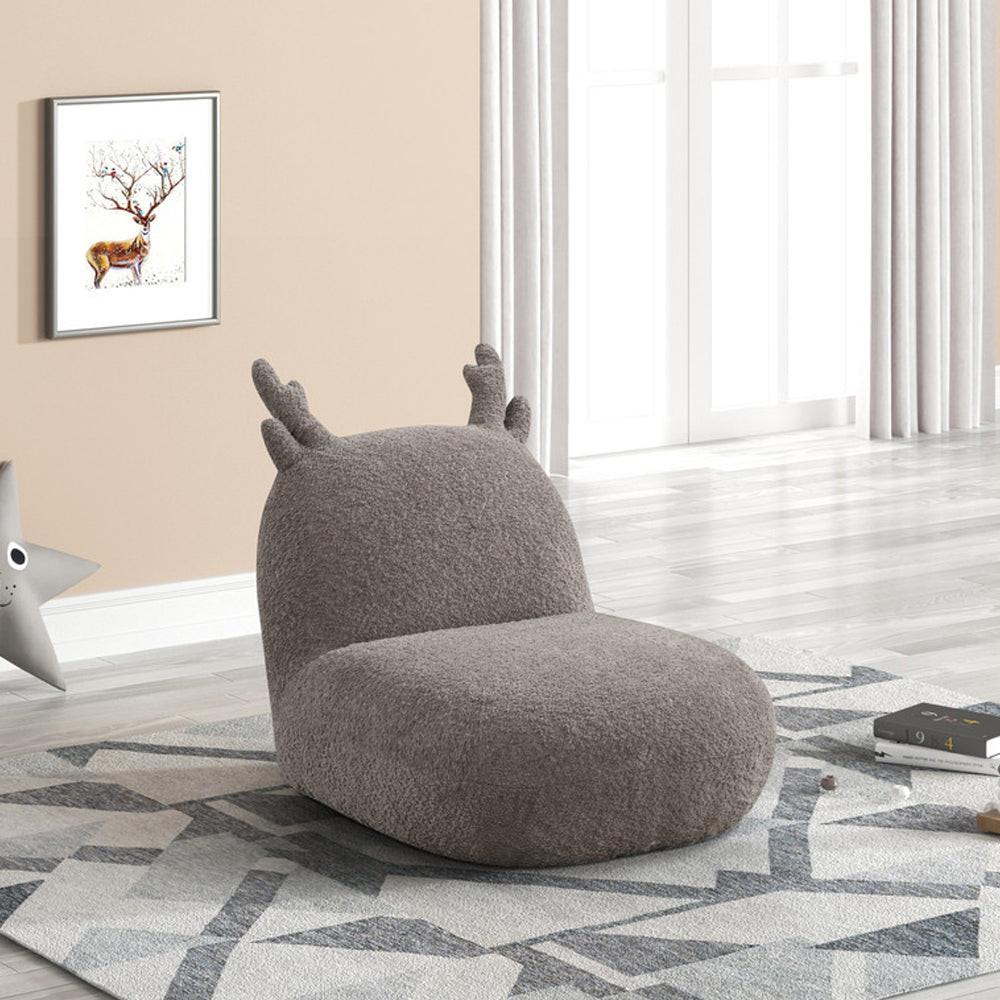 Chenille Upholstered Deer-Shaped Kids Chair, Brown.