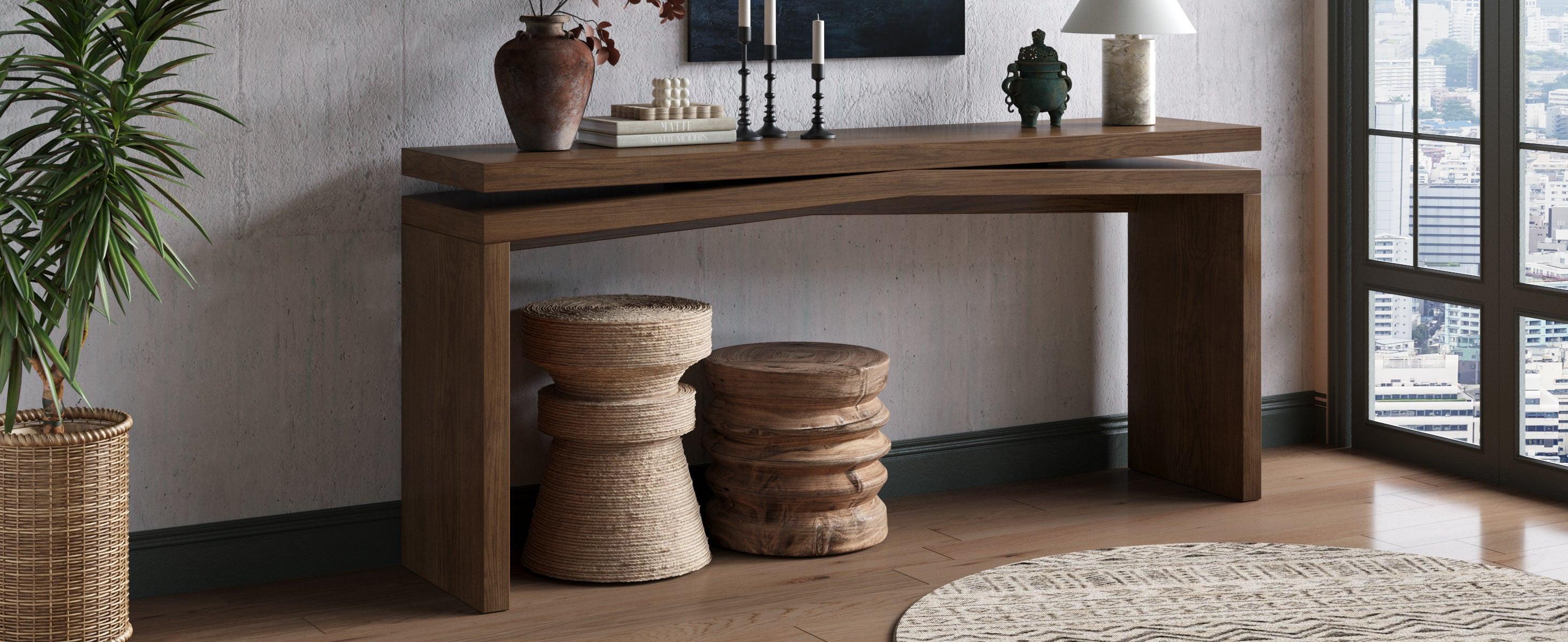 65-Inch Solid Wood Console Table - Rustic Entryway Solution.