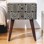 Solid Wood Honey Caramel Edessa Bone Inlay Bedside, Nordic Legs, Brown