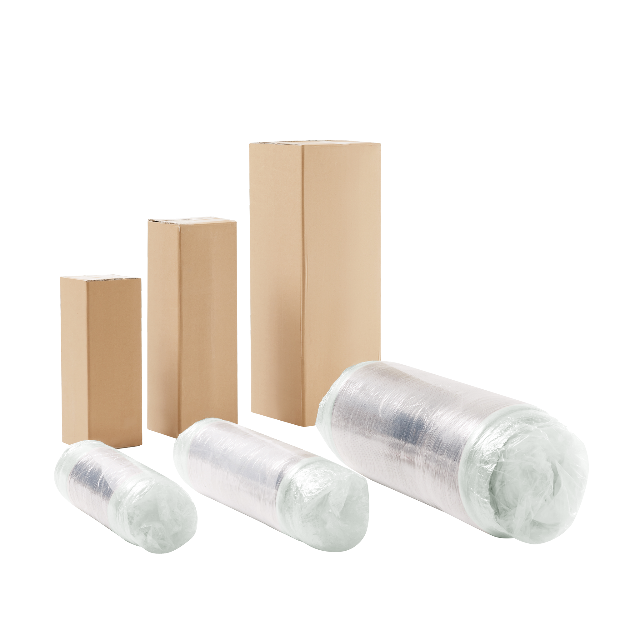 Packaging of the 4 Seat Velvet Sofa - Modular Green Sofa including rolled cushions and boxed components for compact, no-assembly shipping.