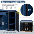 Close-up of curved side doors with magic tape on modern MDF storage cabinet, revealing three side shelves for extra storage.