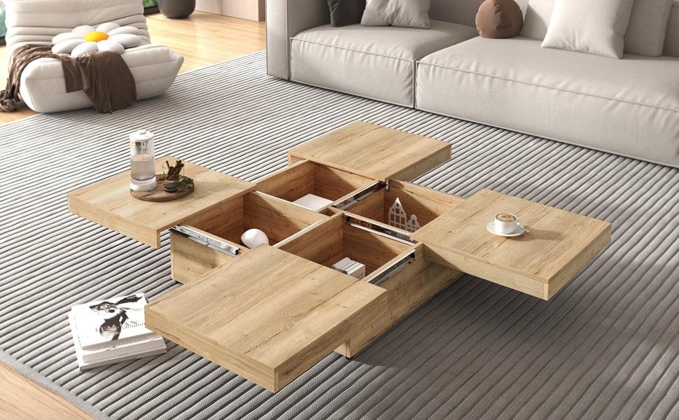 Sliding Top Coffee Table with Storage in Natural Wood Grain.