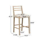 Dimension diagram of Ladder Back Bar Stool with measurements for height, width, and depth, ideal for planning dining space layout.