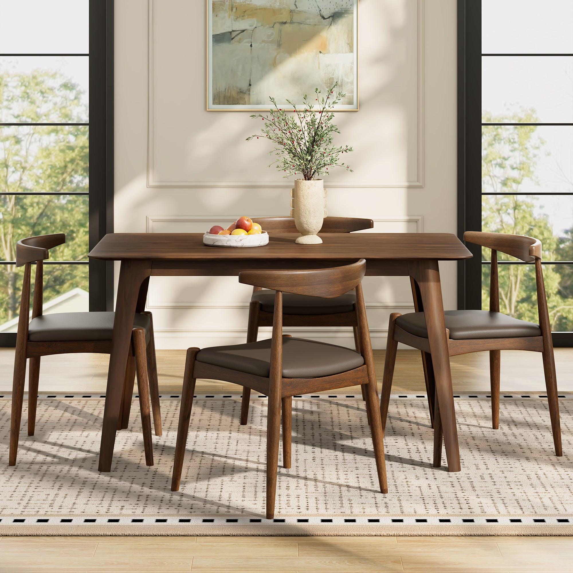 5-Piece Dining Set: Table & 4 Chairs in Rubberwood.
