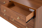Walnut 6-Drawers Dresser with Gold-Capped Legs.