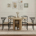 Black Woven Dining Chairs Set with Roman Column Table.