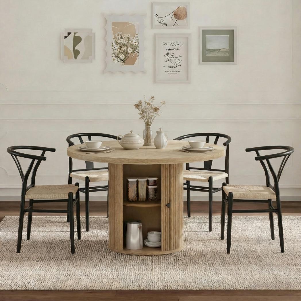 Black Woven Dining Chairs Set with Roman Column Table.
