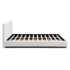 White Boucle Upholstered Bed - King Size with Solid Wood Frame.