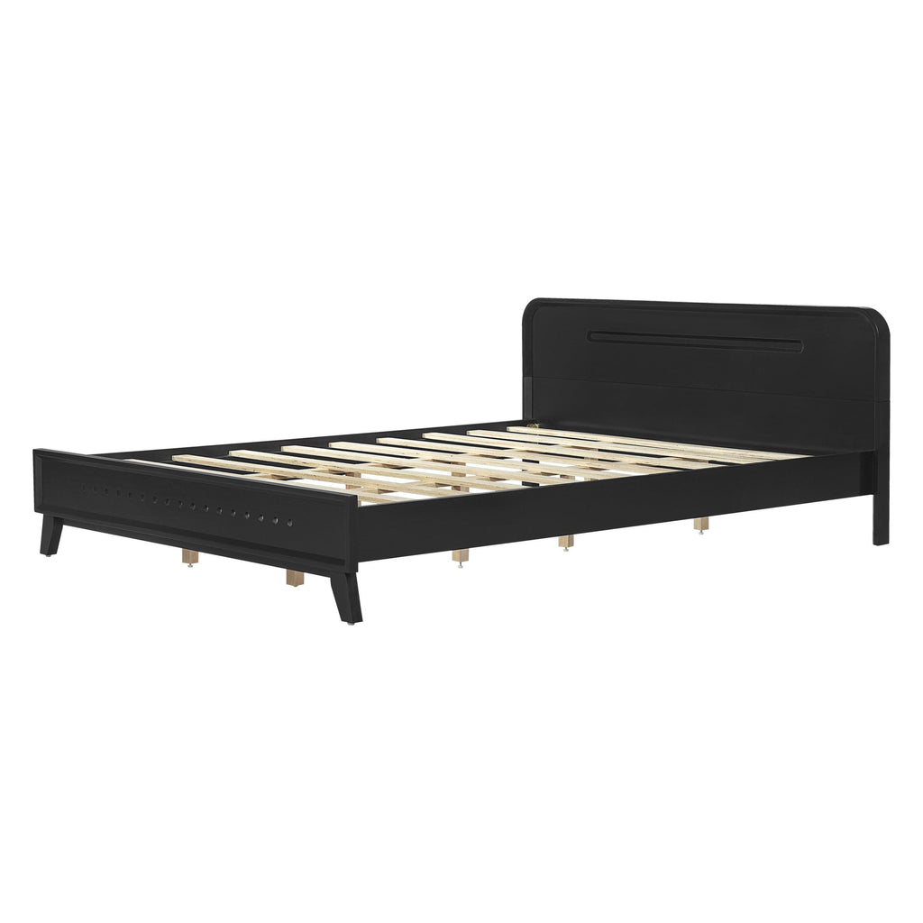 Black Queen Size Solid Wood Bed With No Box Spring.
