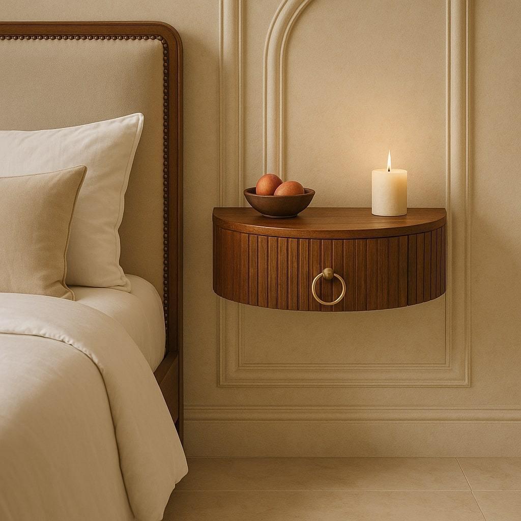 Solid Wood Nightstand with Ring Pull in Modern Style.