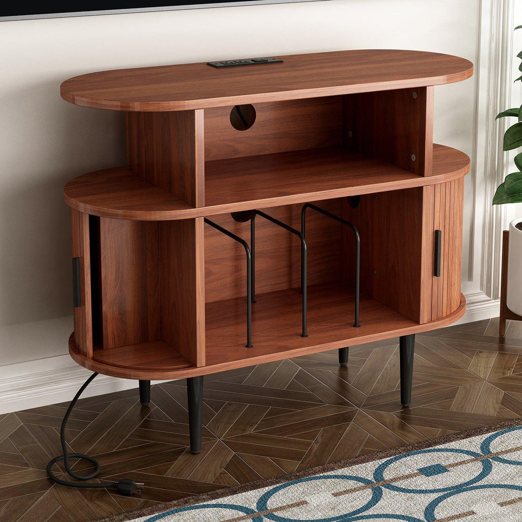 Mid Century Modern Record Player Stand with Charging Station.