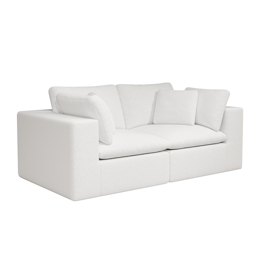 Modular Sectional Sofa - White Plush Corduroy Fabric.